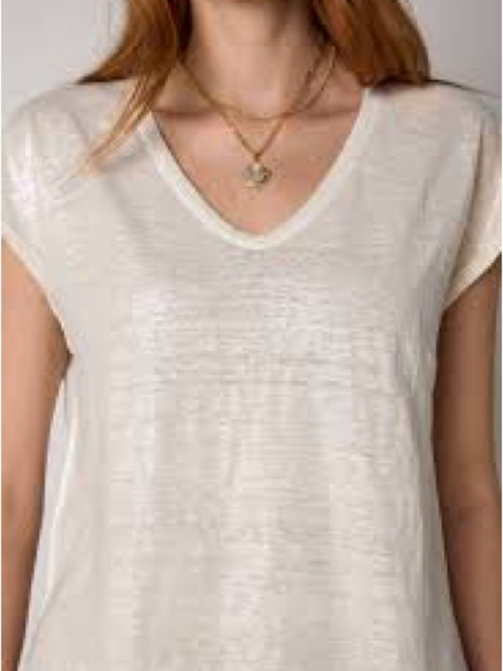 LOFT Linen V-Neck Short Sleeve Top Cream